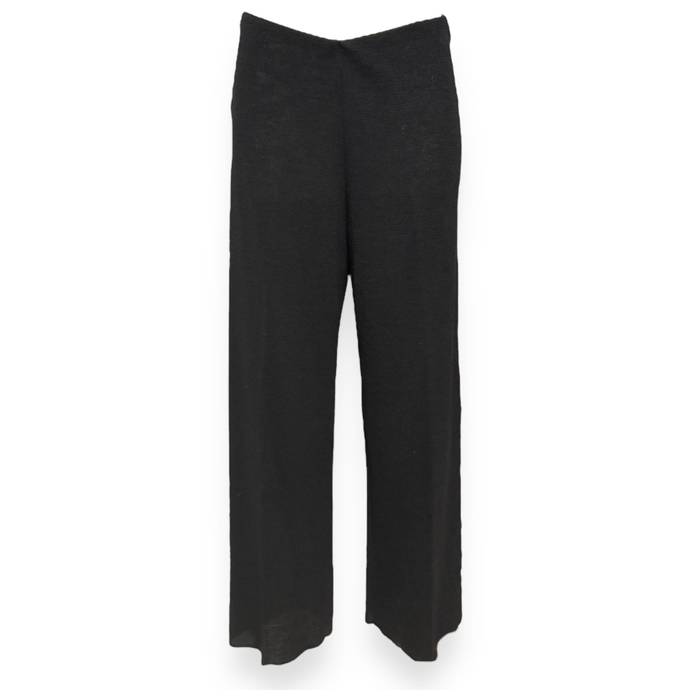 RONI BIS Black Lightweight Linen Blend Cropped Knit Pants V Front Waistband